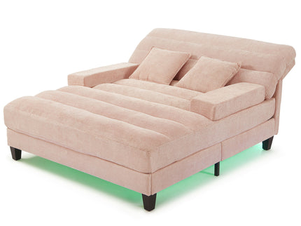 Chaise Bed Lounge Sofa Chair With Adjustable Backrest And LED Light Strip