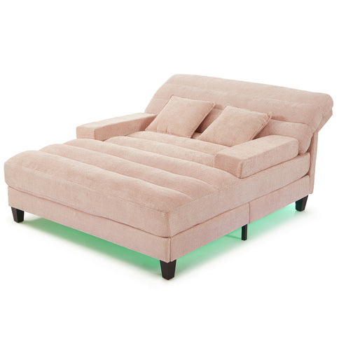Chaise Bed Lounge Sofa Chair With Adjustable Backrest And LED Light Strip