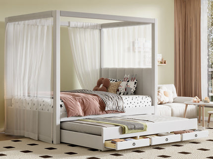 Upholstery Canopy Platform Bed With Trundle And Three Storage Drawers