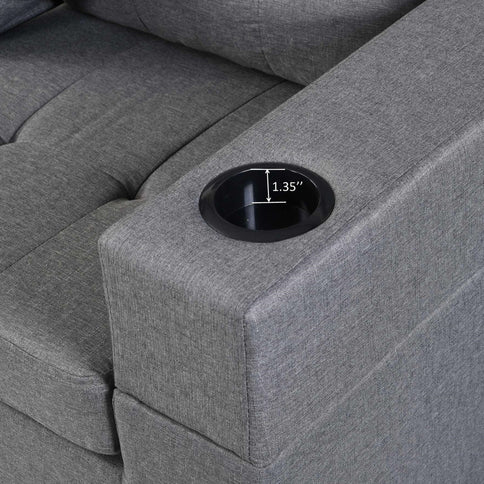 Modern Sectional Sofa Set With L Shape Chaise Lounge, Cup Holder, 4 Seat - Gray