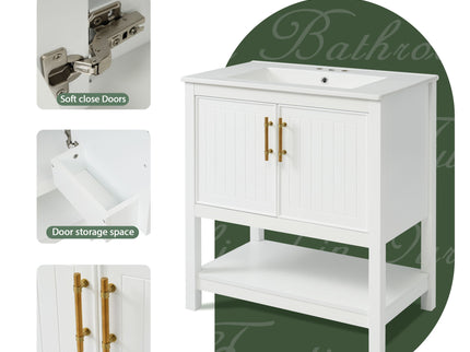 Elegant Bathroom Vanity With Ceramic Sink And Versatile Storage