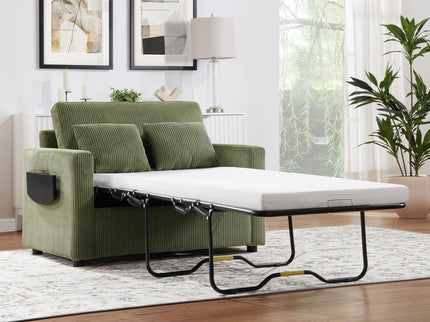 Sleeper Sofa With Foldable Mattress, USB Ports, Side Table & Storage Pocket