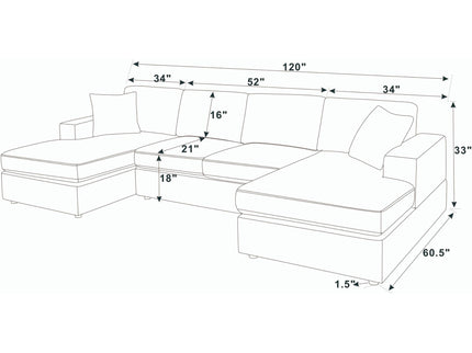 3 Piece Double Chaise Sectional Sofa