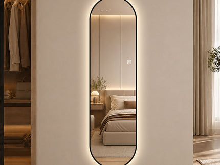 Capsule Shaped Dimmable LED Full Length Wall Mirror With Frame - Silver
