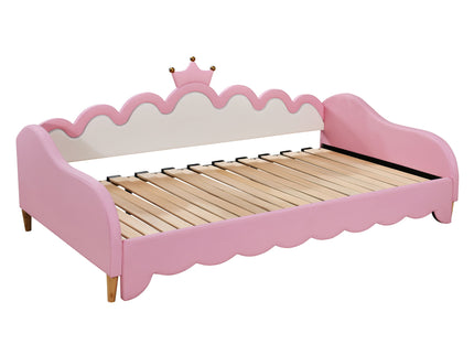 Extending Daybed With LED Lights, Modern Upholstered Princess Daybed With Crown Headboard