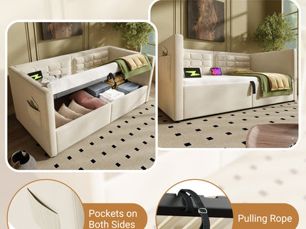 Upholstered Daybed With Hydraulic Storage And USB / Type - C Charging