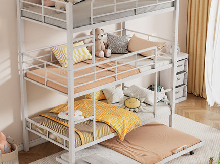 Triple Bunk Bed With Trundle, Heavy Duty Steel Construction