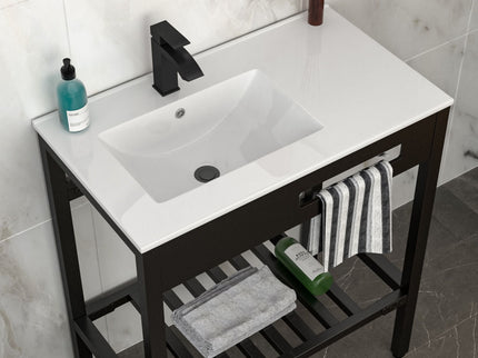 Console Sink With Legs, 32" X 18.5", Durable Porcela With Support - White / Black