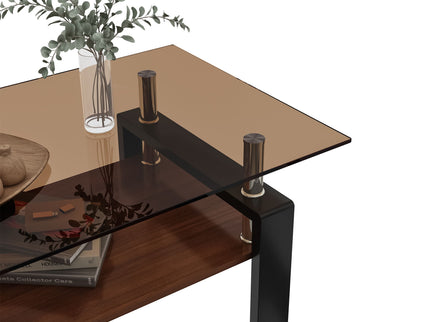 Modern Rectangular Coffee Table With Tempered Glass Top