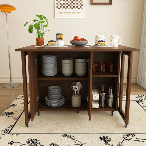 3 In 1 Foldable Side Table With 4 Storage Shelves