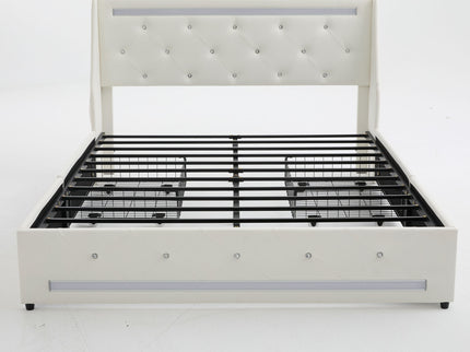 Wingback Upholstered Bed Frame With LED Lights, Charging Station