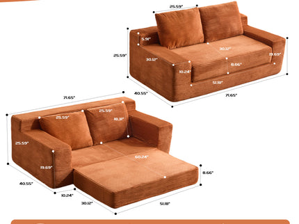Comfortable Deep Seat Loveseat Sofa Bed, Reversible Cushion With Pillows