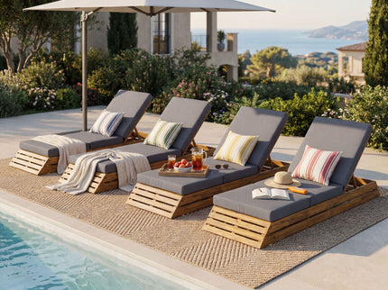 Chaise Lounge Set With Cream 3 Fold Cushion, 3 Position Adjustable Backrest