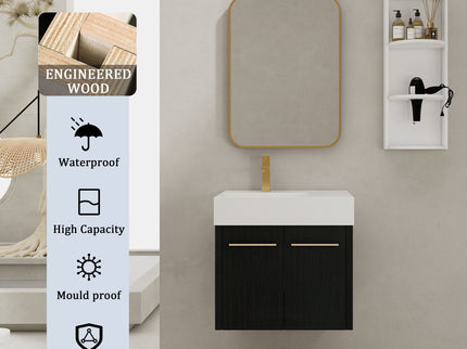 Modern Wall Mounted Bathroom Vanity With Thick Edge Resin Sink And Storage Rack