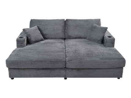 Oversized Loveseat Chaise With 2 USB Ports, 2 Cup Holders And 2 Throw Pillows
