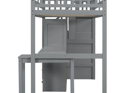 Loft Bed With Stairs, Bookshelf, Drawers, Desk & Wardrobe, Space Saving Multifunctional Furniture
