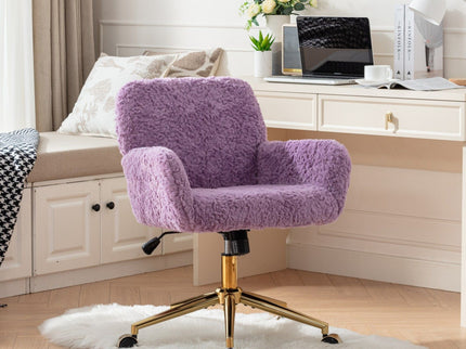 Office Chair, Artificial Rabbit Hair Home Office Chair With Metal Base, Adjustable Desk Chair Swivel Office Chair, Vanity Chair