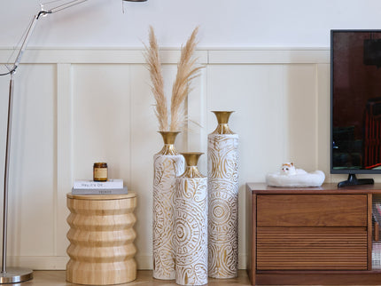 Floor Metal Vases Decorated Metal Vases (Set of 3) Gorgeous Home Decoration Large Glazed Metal Vases - White / Gold