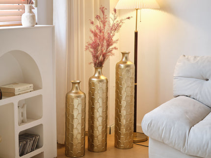 Floor Metal Vases Decorated White Metal Vases (Set of 3) Gorgeous Home Decoration Large Glazed Metal Vases - Golden