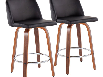 Toriano - Mid-Century Modern Fixed Height Counter Stool With Round Footrest (Set of 2)