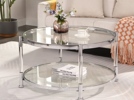 Contemporary Acrylic, Coffee Table, Round Tempered Glass Coffee Table - Chrome / Silver