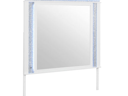 Adalid - Square Shaped Mirror With LED Lighting And Glittered Detailing - White