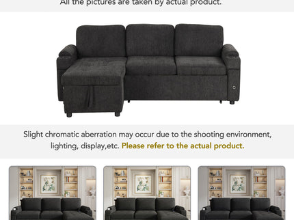 Convertible L Shaped Sofa Couch With Storage, Cup Holders, USB Ports