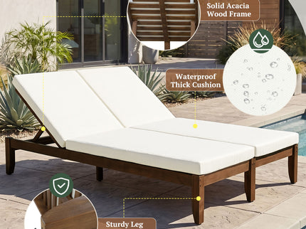 Adjustable Outdoor Patio Lounge Chair 2 Seater Recliner - Beige / Walnut