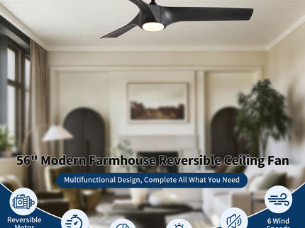 Reversible Quiet Motor Ceiling Fan Light With ABS Blades - Black / Gray
