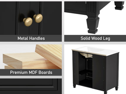 Modern Bathroom Vanity With Ceramic Sink, Freestanding, One Tip Out Drawer, 3 Side Drawers, Adjustable Shelf