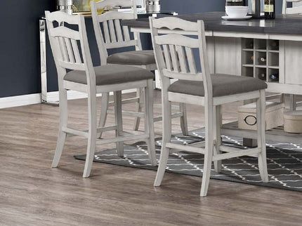 7 Piece Counter Height Dining Set With Storage Base And Ladder Back Chairs - Antique White / Gray