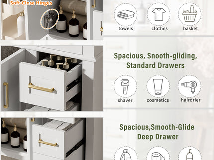Modern Bathroom Vanity With Sink, Storage Cabinet, Soft Close Doors, Deep & Standard Drawers