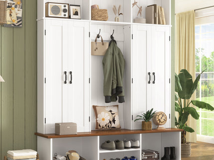 Entryway Hall Tree With Bench, 3 Top Cubbies & Bottom Storage Space