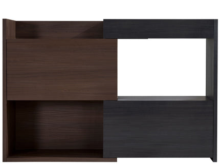 Modern Extendable & Rotating Cabinet With Drawer And Flip Doors For Versatile Storage - Black / Dark Walnut