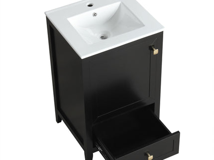 20" Bathroom Vanity With Sink Cabinet With Soft Closing Door, Drawer & Storage Rack - Black
