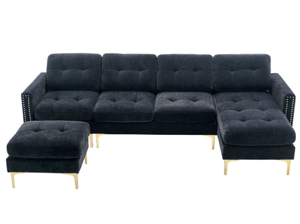 Modern L - Shape Convertible Sectional Sofa With Movable Ottoman
