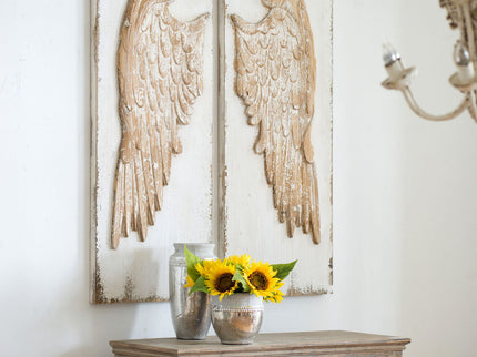 Feather Wing Wall Panels With Distressed, Rectangle Hanging Wall Art (Set of 2) - Multicolor