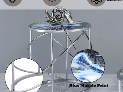 Lyda - Marble Print End Table - Blue