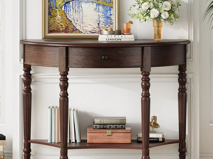 Half Moon Console Table With Drawer & Shelf