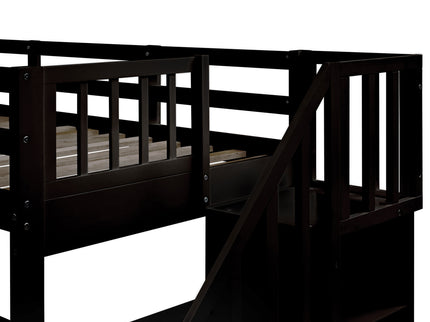 Bunk Bed With Twin Size Trundle, Storage And Guard Rail For Bedroom