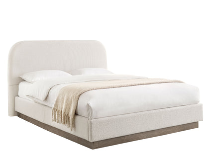 Linton - Queen Size Upholstered Platform Bed - Cream White / Light Grey / Camel Oak