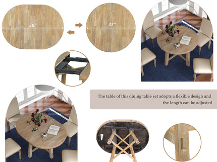 Round Extendable Dining Table Set With 4 Upholstered Chairs
