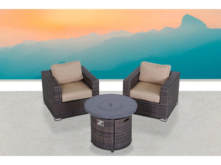Rattan Patio Set With Comfortable Cushions And Fire Pit