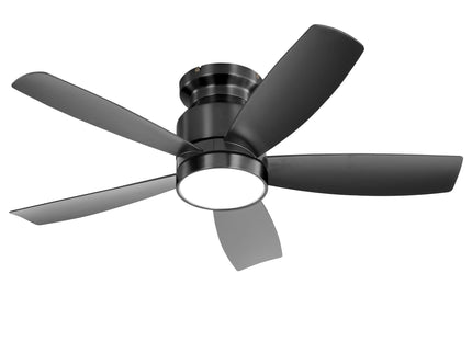 Flush Mount Ceiling Fan With LED Light 22W And Remote Control Blades For Indoor Use - Black