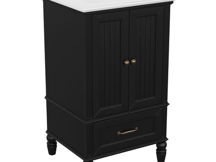 20" Bathroom Vanity With Sink Cabinet With 2 Doors, 2 Drawer, Magnetic Door Stopper, Adjustable Feet, Drop In Sink - Black