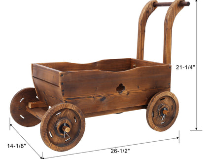 Wooden Wagon Planter Box Mobile Garden Planter With Wheels Handle Drain Hole Wood - Brown