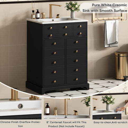 Bathroom Vanity With Drawer And Soft-Closing Doors, Sink Storage Cabinet For Small Spaces - Black