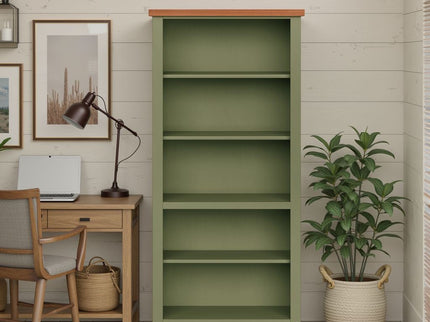 72" High 5 Shelf Bookcase - Sage Green And Fruitwood