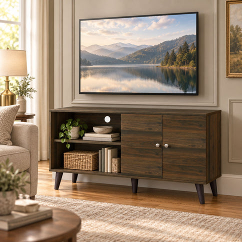 Amidon - TV Stand, With 2 Storage Shelves And 1 Cabinet