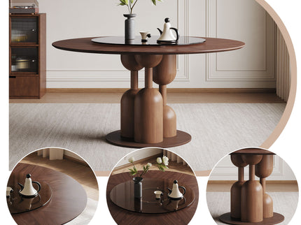 Round Dining Table With Lazy Susan For Living Room - Walnut